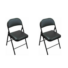 Load image into Gallery viewer, Black Padded Folding Chairs Set of 6 – Comfortable & Durable Steel Chairs with Faux Leather Padding