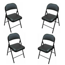 Load image into Gallery viewer, Black Padded Folding Chairs Set of 6 – Comfortable & Durable Steel Chairs with Faux Leather Padding
