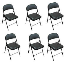 Load image into Gallery viewer, Black Padded Folding Chairs Set of 6 – Comfortable & Durable Steel Chairs with Faux Leather Padding