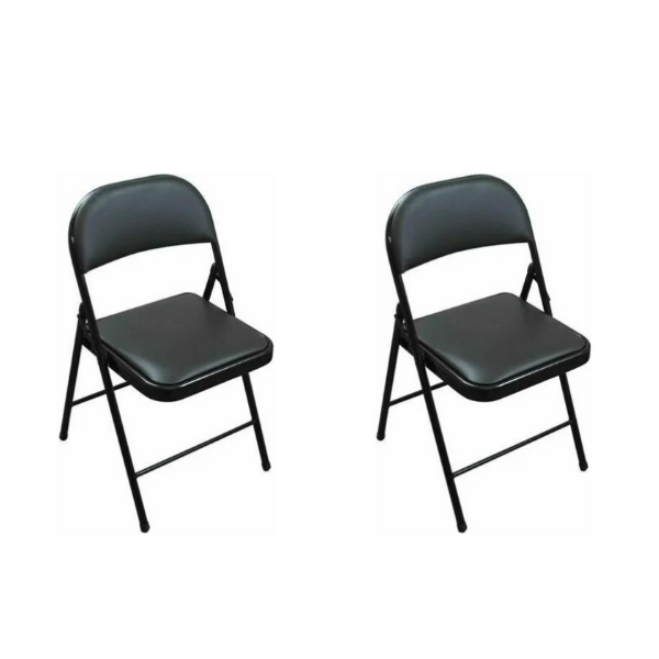 Black Padded Folding Chairs Set of 2 – Comfortable & Durable Steel Chairs with Faux Leather Padding