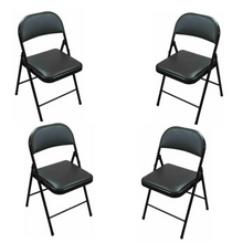 Load image into Gallery viewer, Black Padded Folding Chairs Set of 4 – Comfortable &amp; Durable Steel Chairs with Faux Leather Padding
