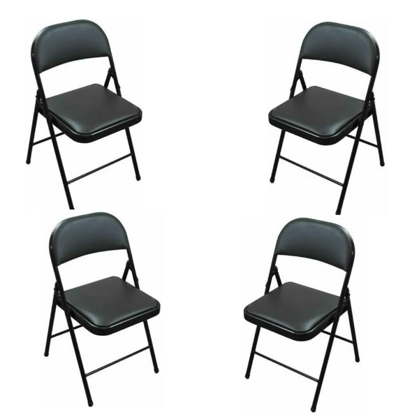 Black Padded Folding Chairs Set of 4 – Comfortable & Durable Steel Chairs with Faux Leather Padding