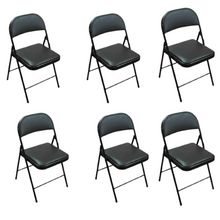 Load image into Gallery viewer, Black Padded Folding Chairs Set of 6 – Comfortable &amp; Durable Steel Chairs with Faux Leather Padding
