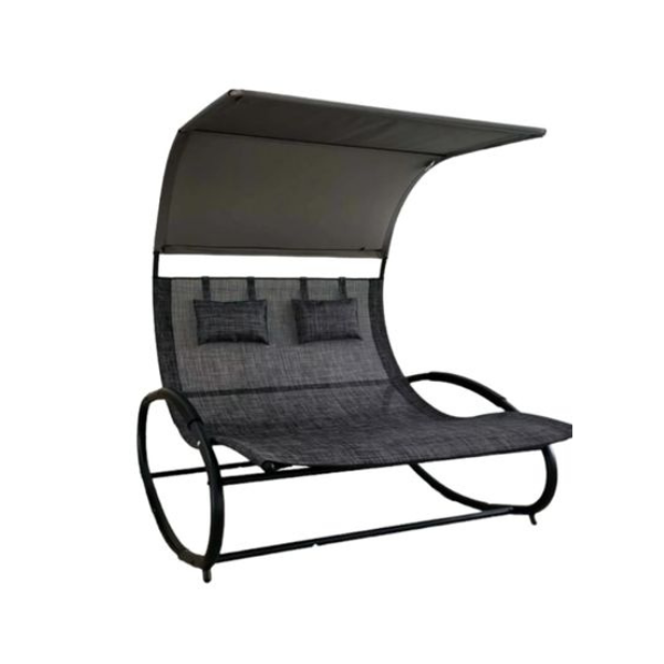 Relax in Style: 2-Seater Plastic Swing Chair with Canopy in Elegant Grey